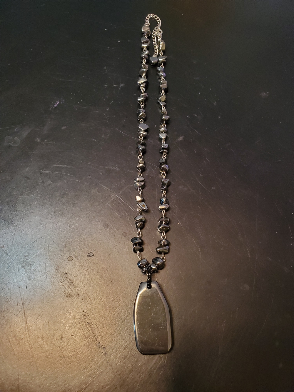 Women's Black‎ Hematite Pendant Bead Necklace Jewelry Black Goth
